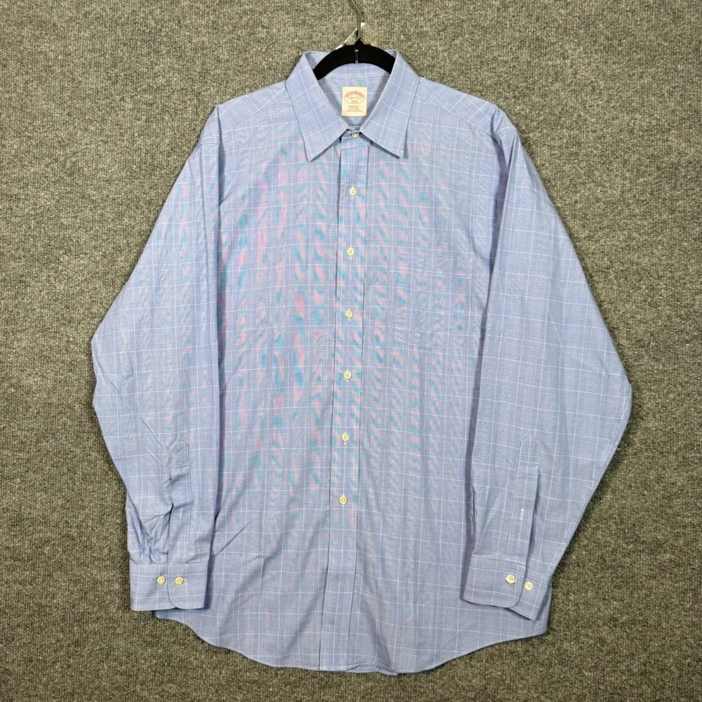 Brooks Brothers Shirt Mens‎ 16-4/5 Blue Button Down Plaid Regular Fit Non Iron